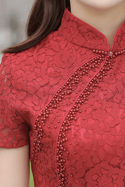 Short Sleeves Lace Midi Cheongsam