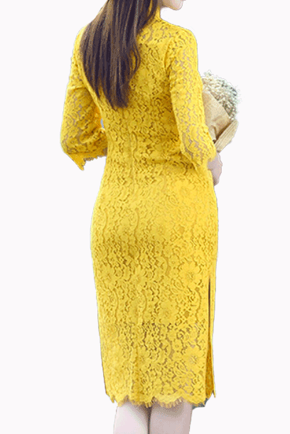Elbow Sleeves Lace Cheongsam