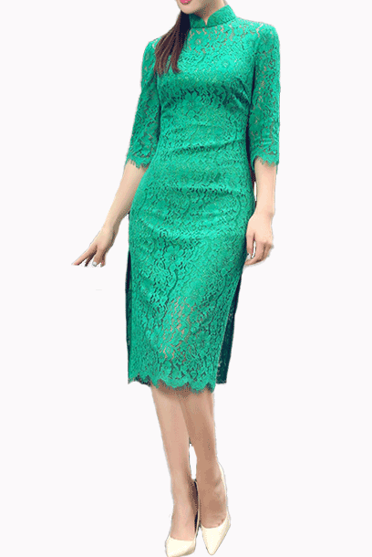 Elbow Sleeves Lace Cheongsam