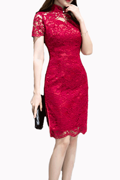 Short Sleeves Lace Cheongsam Qipao