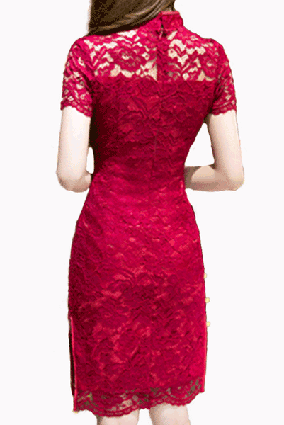 Short Sleeves Lace Cheongsam Qipao