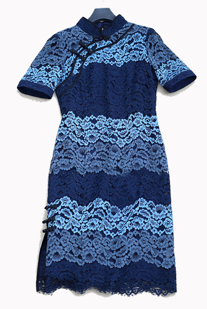 Short Sleeves Colourblock Lace Cheongsam