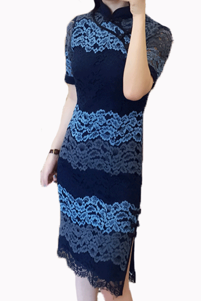 Short Sleeves Colourblock Lace Cheongsam