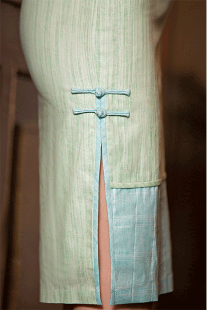 Elbow Sleeves Colourblock Green Cheongsam Qipao