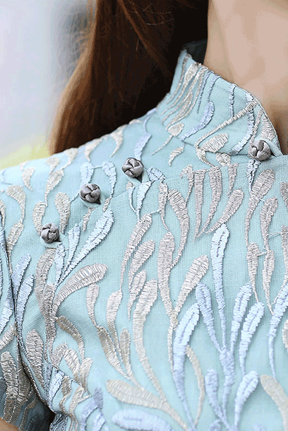 Short Sleeves Lace Mini Cheongsam Qipao