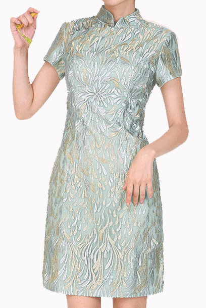 Short Sleeves Lace Mini Cheongsam Qipao