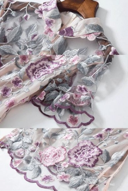 Short Sleeves Floral Embroidered Pink Cheongsam