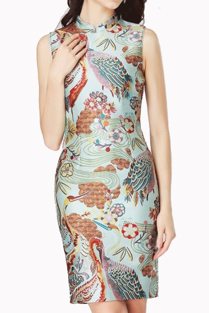 Sleeveless Oriental Tang Brocade Cheongsam