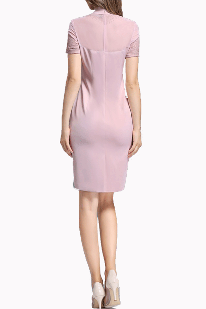 Short Sleeves Dusty Pink Embroidered Cheongsam Dress