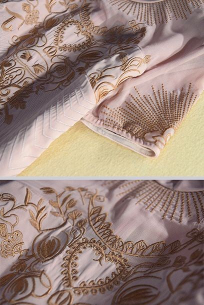 Short Sleeves Dusty Pink Embroidered Cheongsam Dress