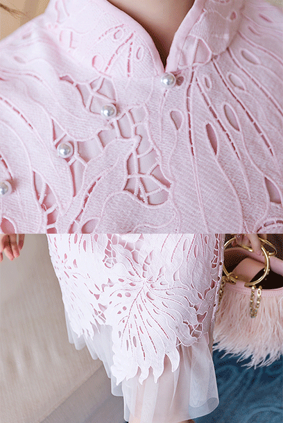 Sleeveless Pleated Hem Pink Lace Cheongsam