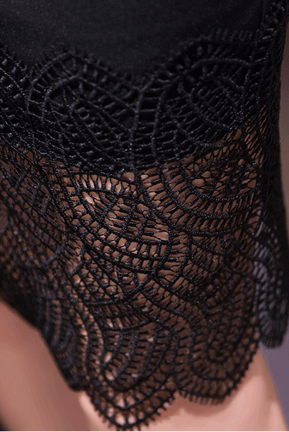 Cap Sleeves Black Lace Crepe Cheongsam
