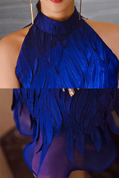 Halter Neck Royal Blue Fringe Cheongsam