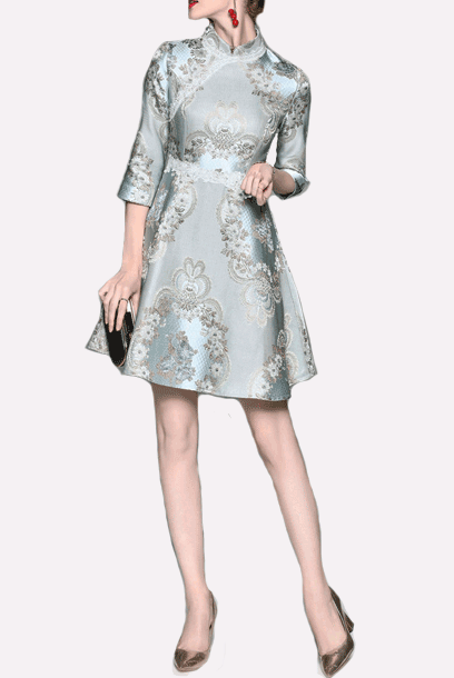 Elbow Sleeves Brocade Skater Cheongsam