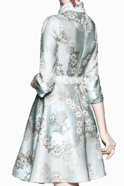 Elbow Sleeves Brocade Skater Cheongsam