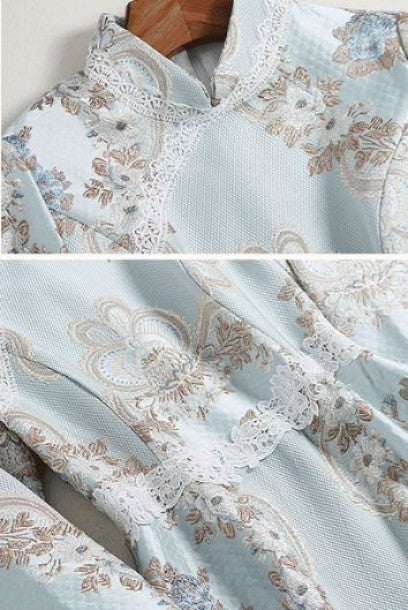 Elbow Sleeves Brocade Skater Cheongsam