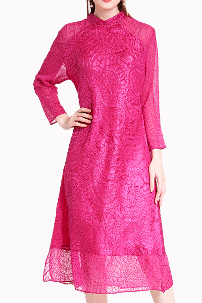 3/4 Sleeves Pleats Please Cheongsam Dress