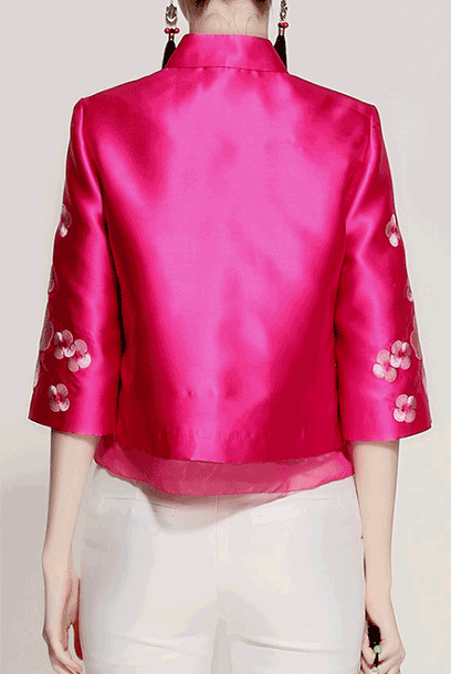 Elbow Sleeves Floral Embroidered Cheongsam Qipao Tang Top