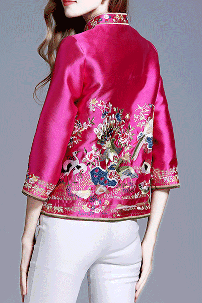 Elbow Sleeves Embroidered Qipao Top