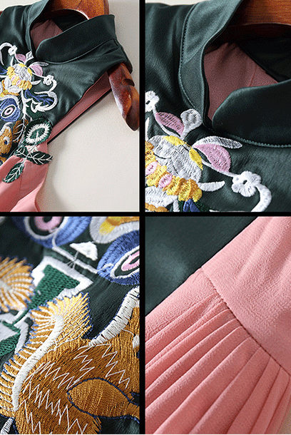 Sleeveless Embroidered Midi Cheongsam Qipao Dress