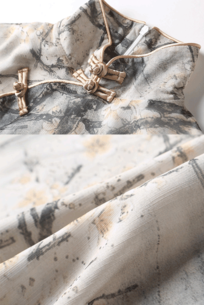 Long Sleeves Chiffon Maxi Qipao Dress