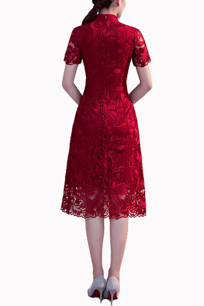 Short Sleeves Lace Fit & Flare Cheongsam