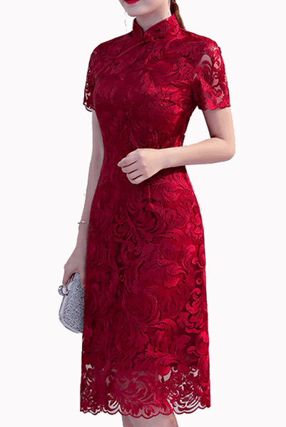 Short Sleeves Lace Fit & Flare Cheongsam