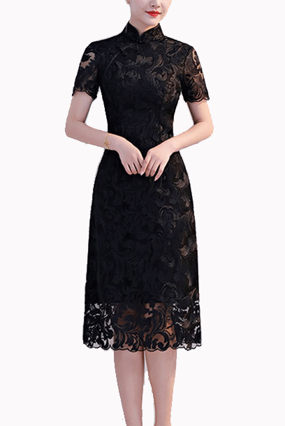 Short Sleeves Lace Fit & Flare Cheongsam