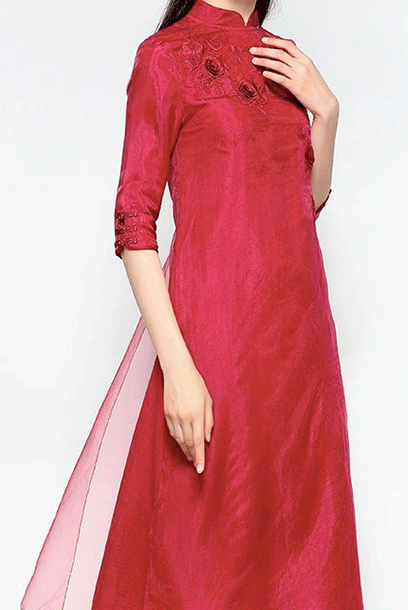 Elbow Sleeves 3D Floral Organza Cheongsam