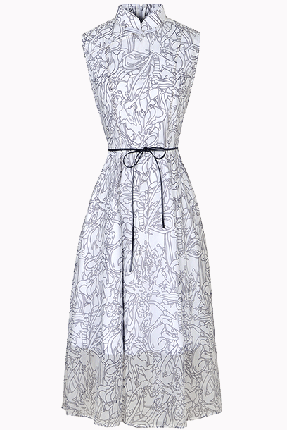 Sleeveless Monochrome Floral Cheongsam Dress