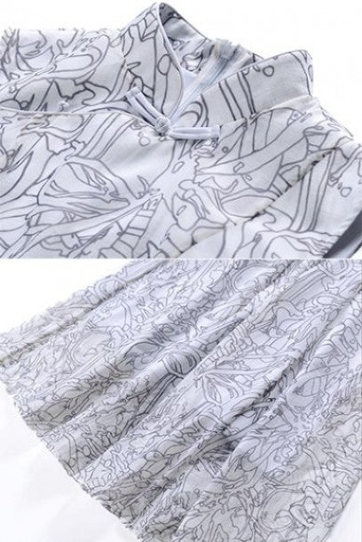 Sleeveless Monochrome Floral Cheongsam Dress