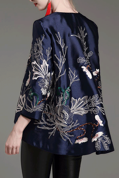 Embroidered Floral Cheongsam Qipao Jacket Top