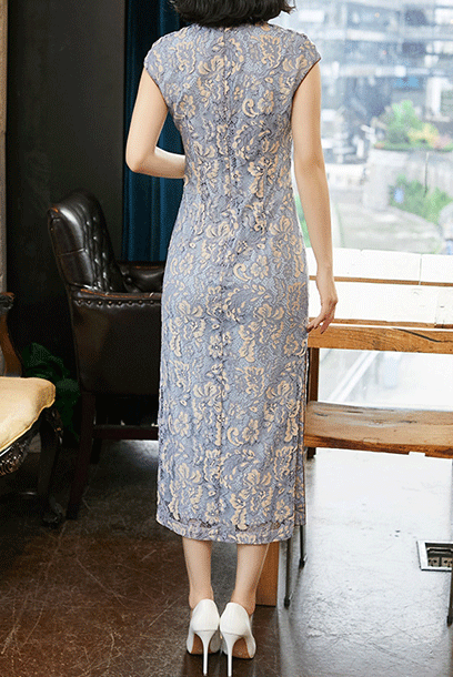 Cap Sleeves Floral Colourblock Midi Cheongsam