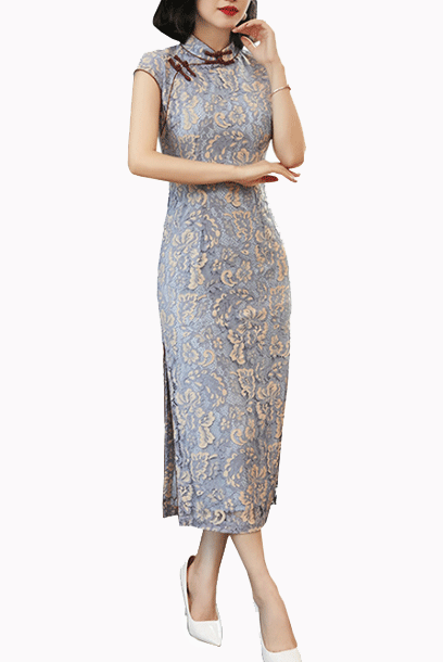 Cap Sleeves Floral Colourblock Midi Cheongsam
