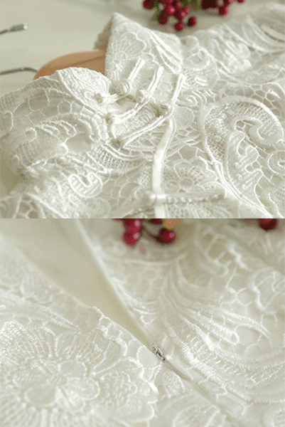 Cap Sleeves White Guipure Lace Bride Cheongsam Qipao