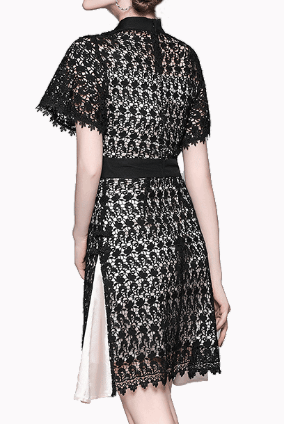 Bell Sleeves Black Lace Mini Cheongsam Qipao