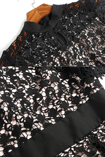 Bell Sleeves Black Lace Mini Cheongsam Qipao