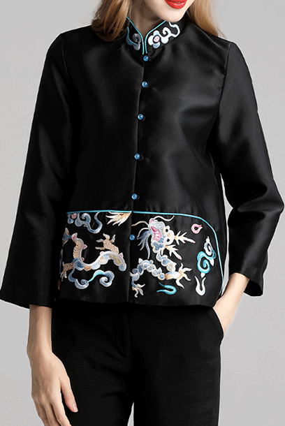 3/4 Sleeves Embroidered Qipao Cheongsam Jacket Top