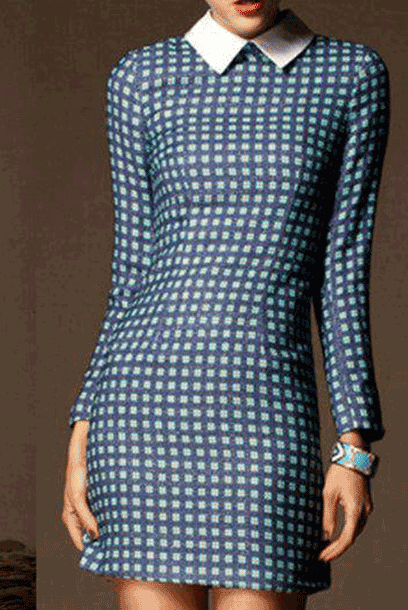 Victoria Y2K Long Sleeves Gingham Wool Pencil Dress