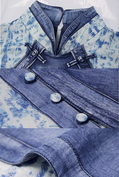Sleeveless Denim A-line Maxi Cheongsam