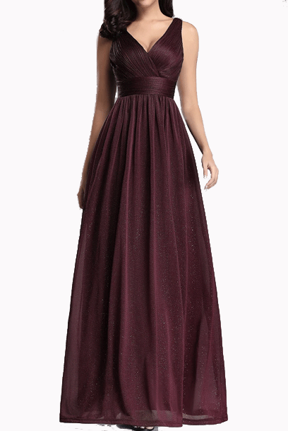 Sleeveless V Neckline Ruched Blue Evening Gown