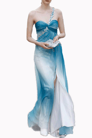 Petite One Shoulder Ombre Evening Gown