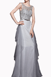 Gatsby Sleeveless Sequin Embellished Silver Evening Gown