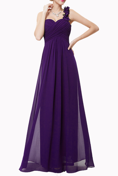 One Shoulder Petals Purple Evening Gown