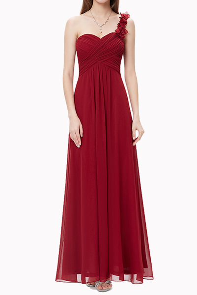 One Shoulder Petals Red Evening Gown
