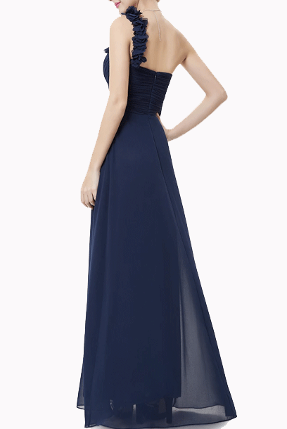 One Shoulder Petals Turquoise Evening Gown