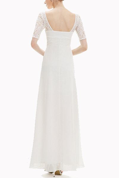Short Sleeves White Evening Gown Prom