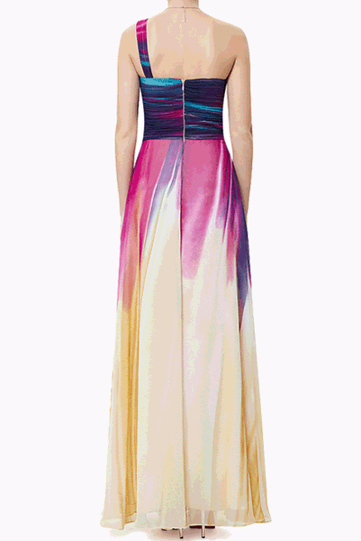 One Shoulder Colourblock Evening Gown