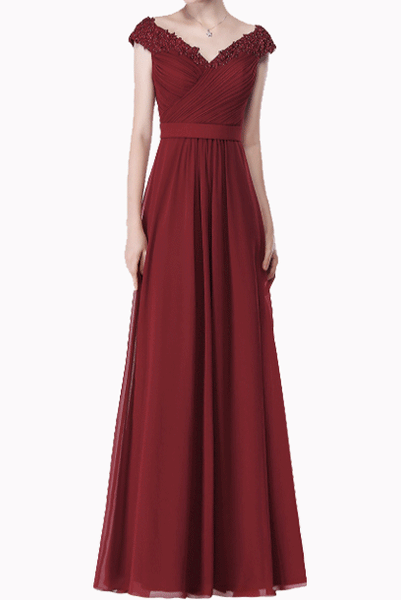 Plus Size Off-the-Shoulder Embellished Wine Red Evening Gown
