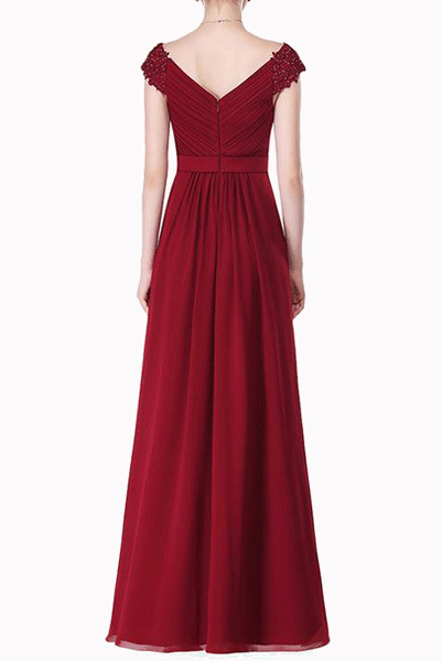 Plus Size Off-the-Shoulder Embellished Wine Red Evening Gown